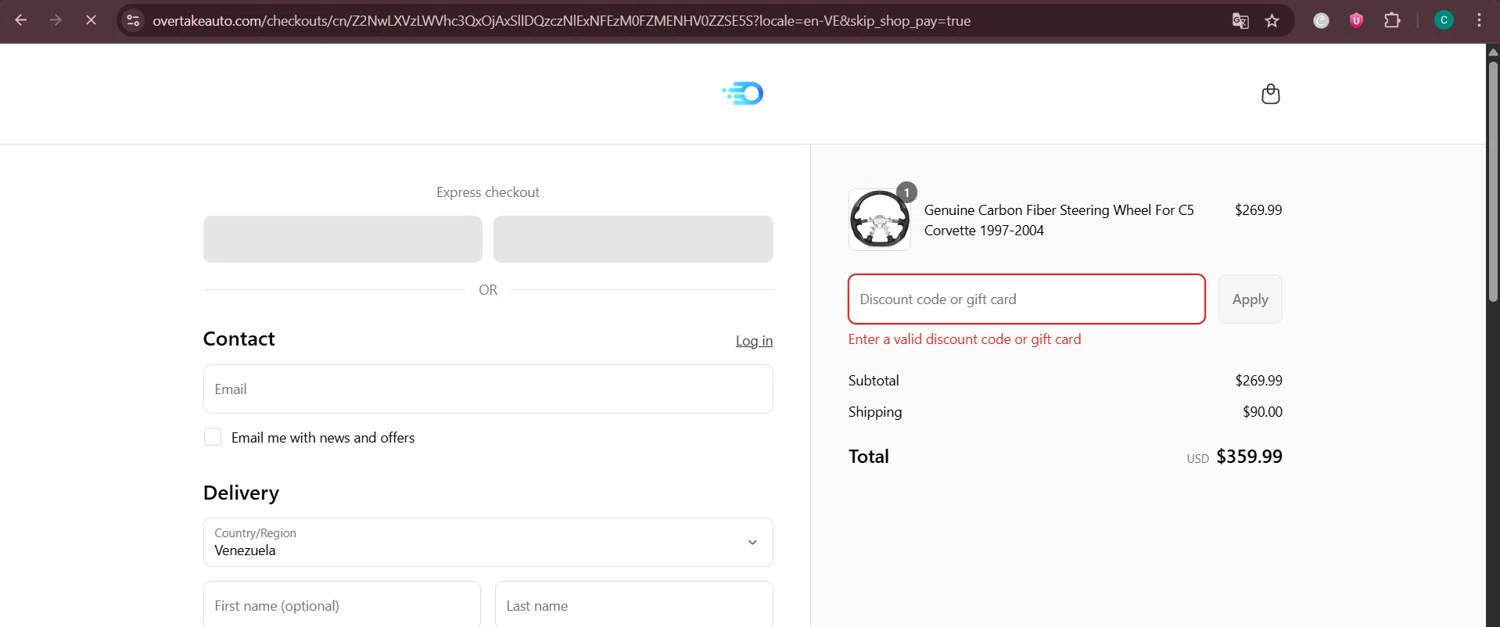 OvertakeAuto promo code screenshot showing code SOSLOWMARO applied at OvertakeAuto checkout page. Uploaded by SimplyCodes community member Negritoo on Jun 22, 2025