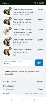 NEW10 coupon verification screenshot