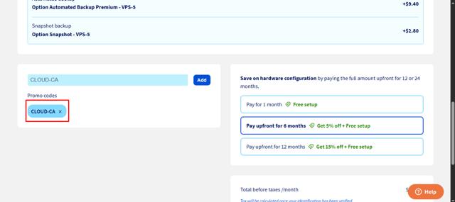 OVHcloud US checkout page showing OVHcloud US promo code box | Screenshot taken by SimplyCodes community member on Sep 1, 2025