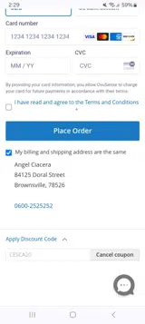 CESCA20 coupon verification screenshot