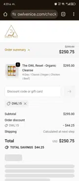 OWL15 coupon verification screenshot