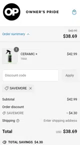 Owner's Pride Care coupon verification screenshot