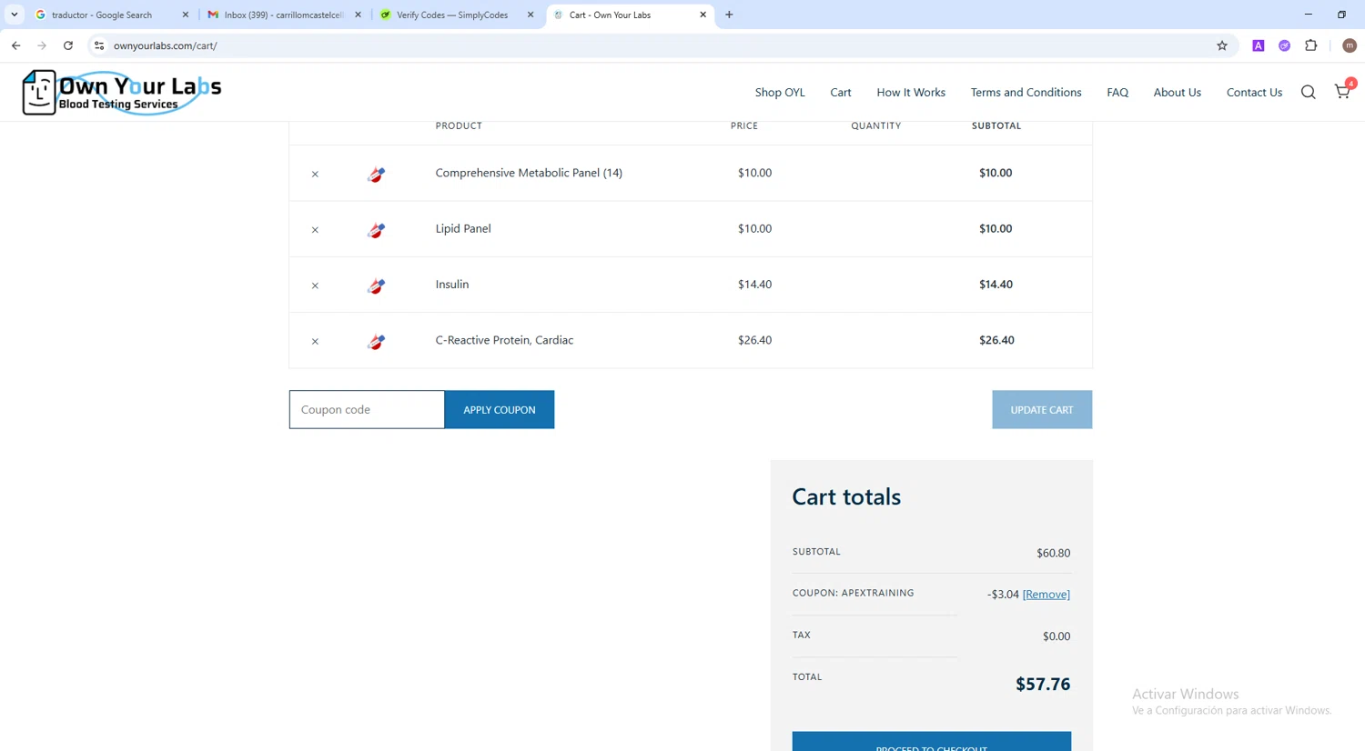 Own Your Labs coupon code screenshot showing code ApexTraining applied at Own Your Labs checkout page. Uploaded by SimplyCodes community member MightyMaven4946 on Jun 15, 2025