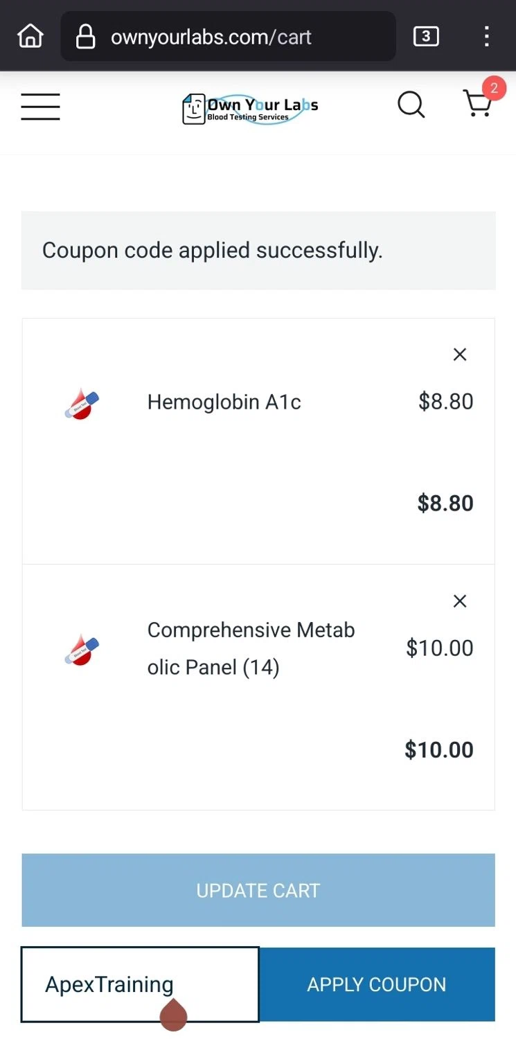 Own Your Labs coupon code screenshot showing code ApexTraining applied at Own Your Labs checkout page. Uploaded by SimplyCodes community member Sukuna_ on Jun 22, 2025