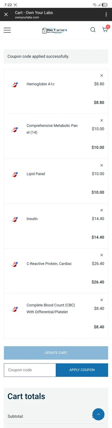 Own Your Labs coupon code screenshot showing code JennyMitich applied at Own Your Labs checkout page. Uploaded by SimplyCodes community member FortunateLynx2589 on Jun 15, 2025