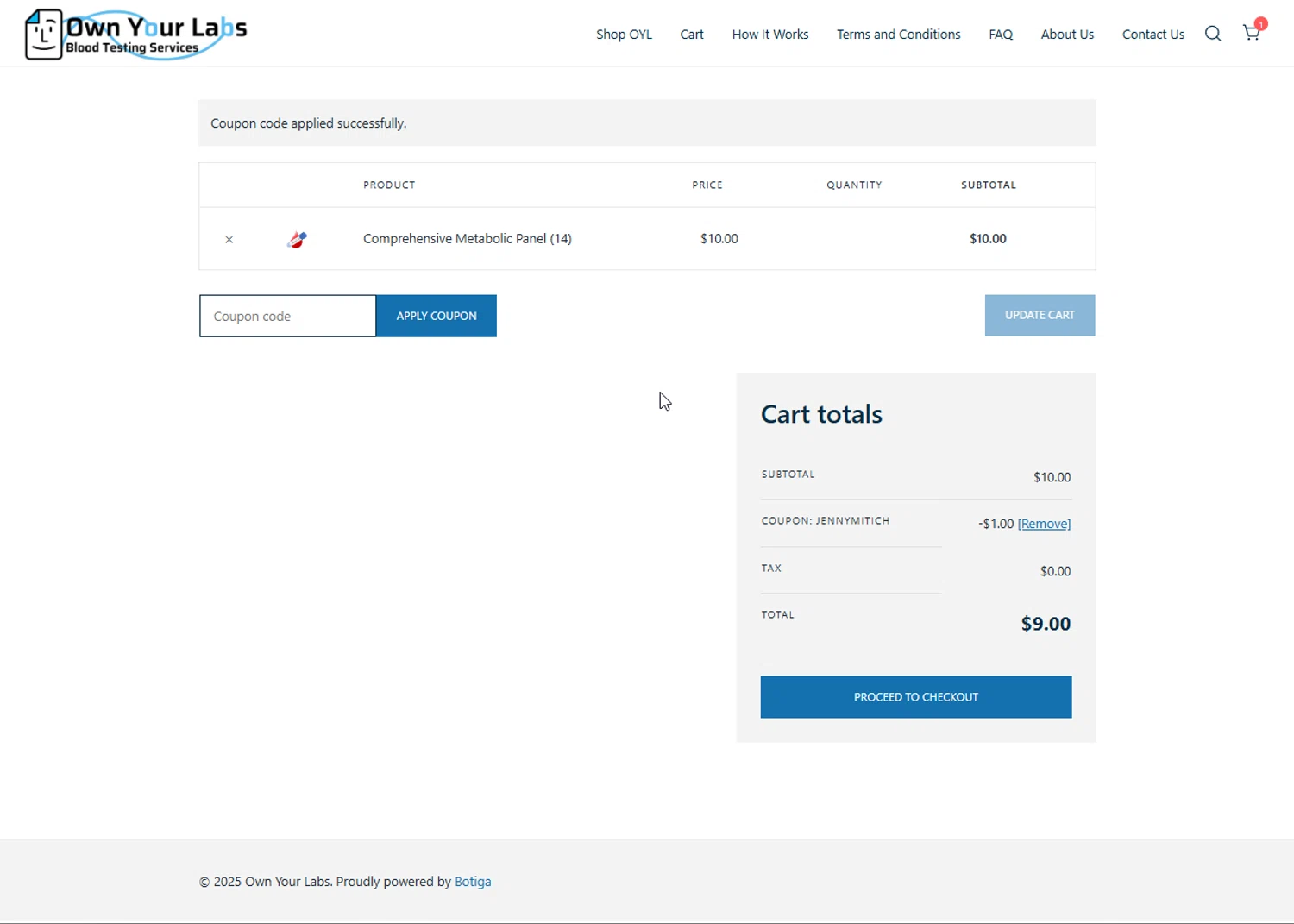 Own Your Labs coupon code screenshot showing code JennyMitich applied at Own Your Labs checkout page. Uploaded by SimplyCodes community member Heibk201 on Jun 30, 2025