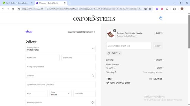 Oxford Steels checkout page showing Oxford Steels discount code box | Screenshot taken by SimplyCodes community member on Sep 12, 2025
