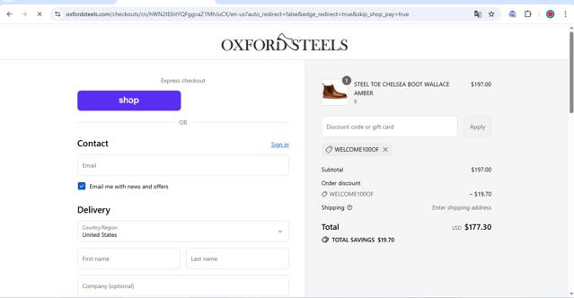 Oxford Steels checkout page showing Oxford Steels discount code box | Screenshot taken by SimplyCodes community member on Sep 12, 2025