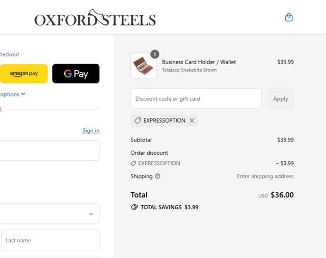 Oxford Steels checkout page showing Oxford Steels discount code box | Screenshot taken by SimplyCodes community member on Sep 12, 2025