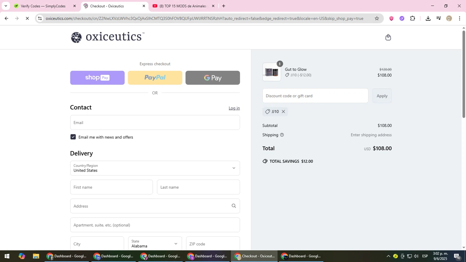 Oxiceutics coupon code screenshot showing code JJ10 applied at Oxiceutics checkout page. Uploaded by SimplyCodes community member NobleScholar4826 on Jun 9, 2025