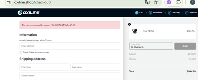 Oxiline checkout page showing Oxiline coupon code box | Screenshot taken by SimplyCodes community member on Jul 19, 2025