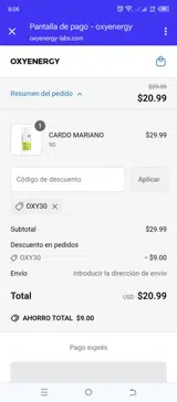 OXY30 coupon verification screenshot
