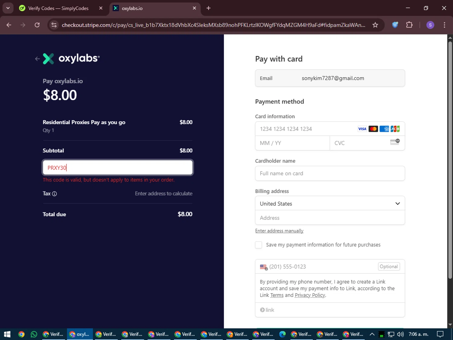 Oxylabs discount code screenshot showing code PRXY30 applied at Oxylabs checkout page. Uploaded by SimplyCodes community member LuckyVoyager688 on Jun 28, 2025