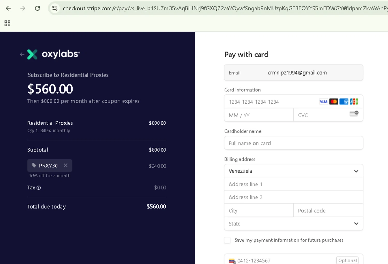 Oxylabs discount code screenshot showing code PRXY30 applied at Oxylabs checkout page. Uploaded by SimplyCodes community member NobleSentinel8535 on Apr 30, 2025
