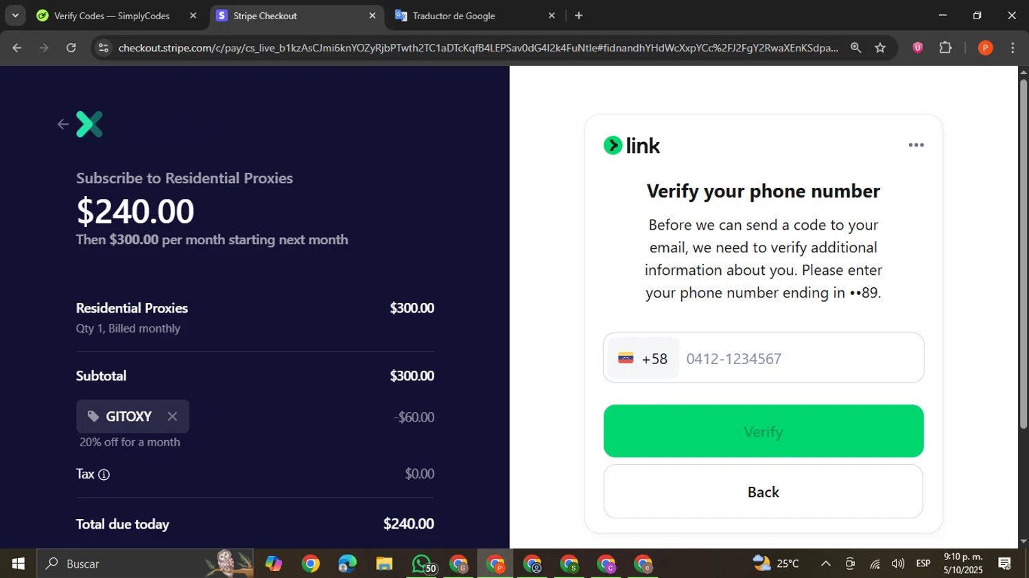 Oxylabs checkout page showing Oxylabs discount code box | Screenshot taken by SimplyCodes community member on Oct 6, 2025