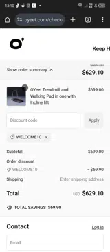 Welcome10 coupon verification screenshot