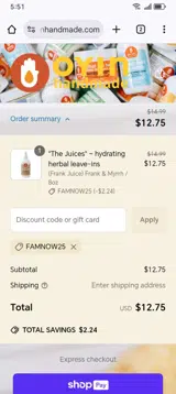 FAMNOW25 coupon verification screenshot