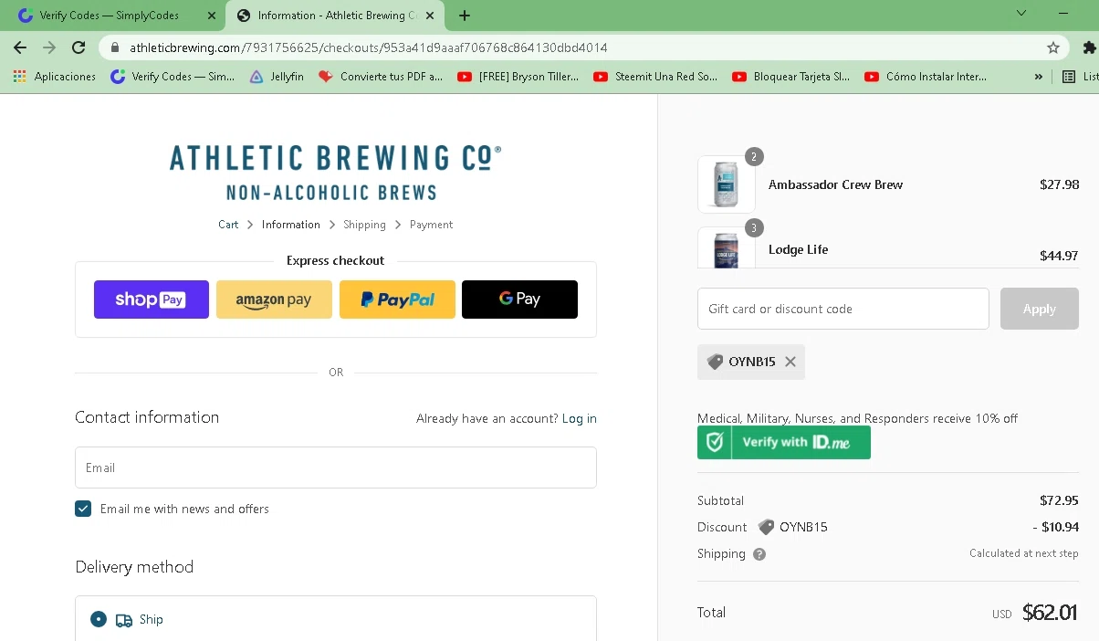 OYNB checkout page showing OYNB promo code box | Screenshot taken by SimplyCodes community member on Dec 8, 2022