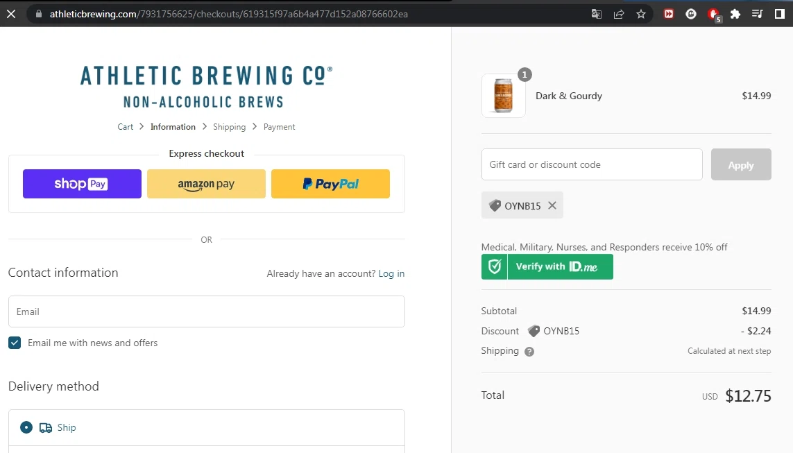where to use One Year No Beer promo code box