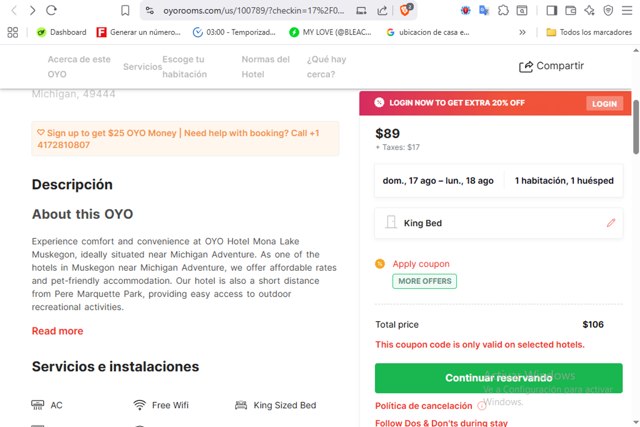 OYO Hotels USA checkout page showing OYO Hotels USA promo code box | Screenshot taken by SimplyCodes community member on Aug 17, 2025