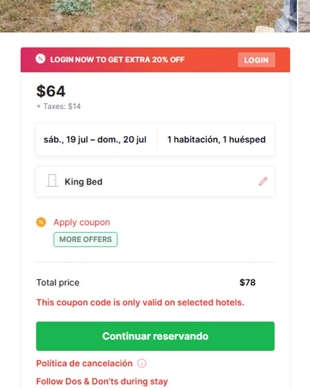 OYO Hotels USA checkout page showing OYO Hotels USA promo code box | Screenshot taken by SimplyCodes community member on Jul 19, 2025
