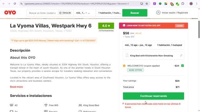 OYO Hotels USA checkout page showing OYO Hotels USA promo code box | Screenshot taken by SimplyCodes community member on Aug 13, 2025