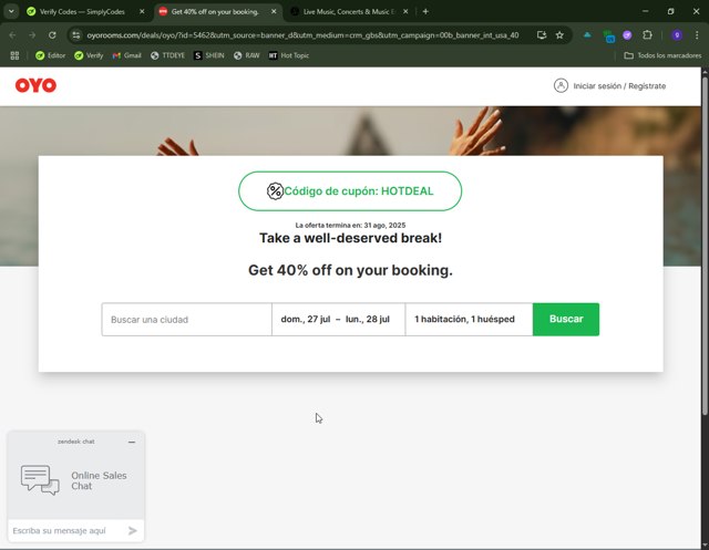 OYO Hotels USA checkout page showing OYO Hotels USA promo code box | Screenshot taken by SimplyCodes community member on Jul 27, 2025