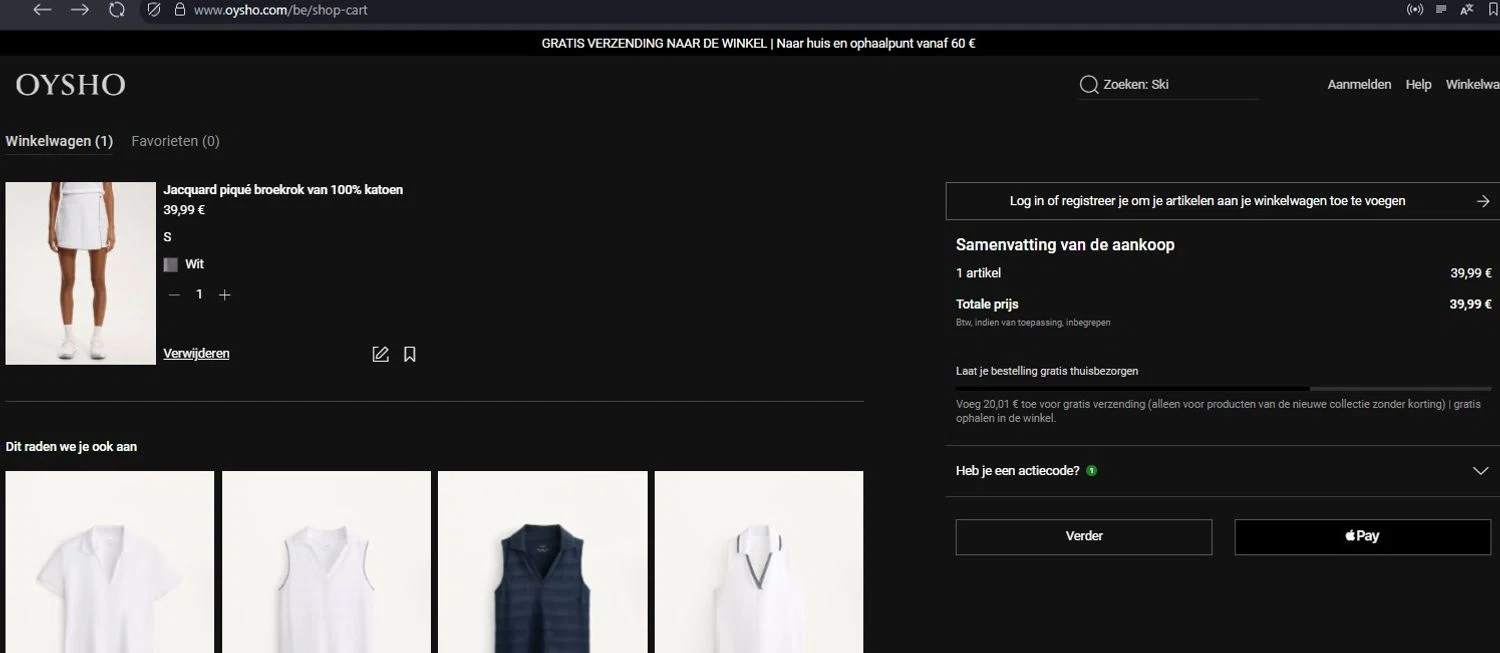 OYSHO US promo code screenshot showing code WELCOME10 applied at OYSHO US checkout page. Uploaded by SimplyCodes community member CleverAdmiral2537 on Dec 11, 2025