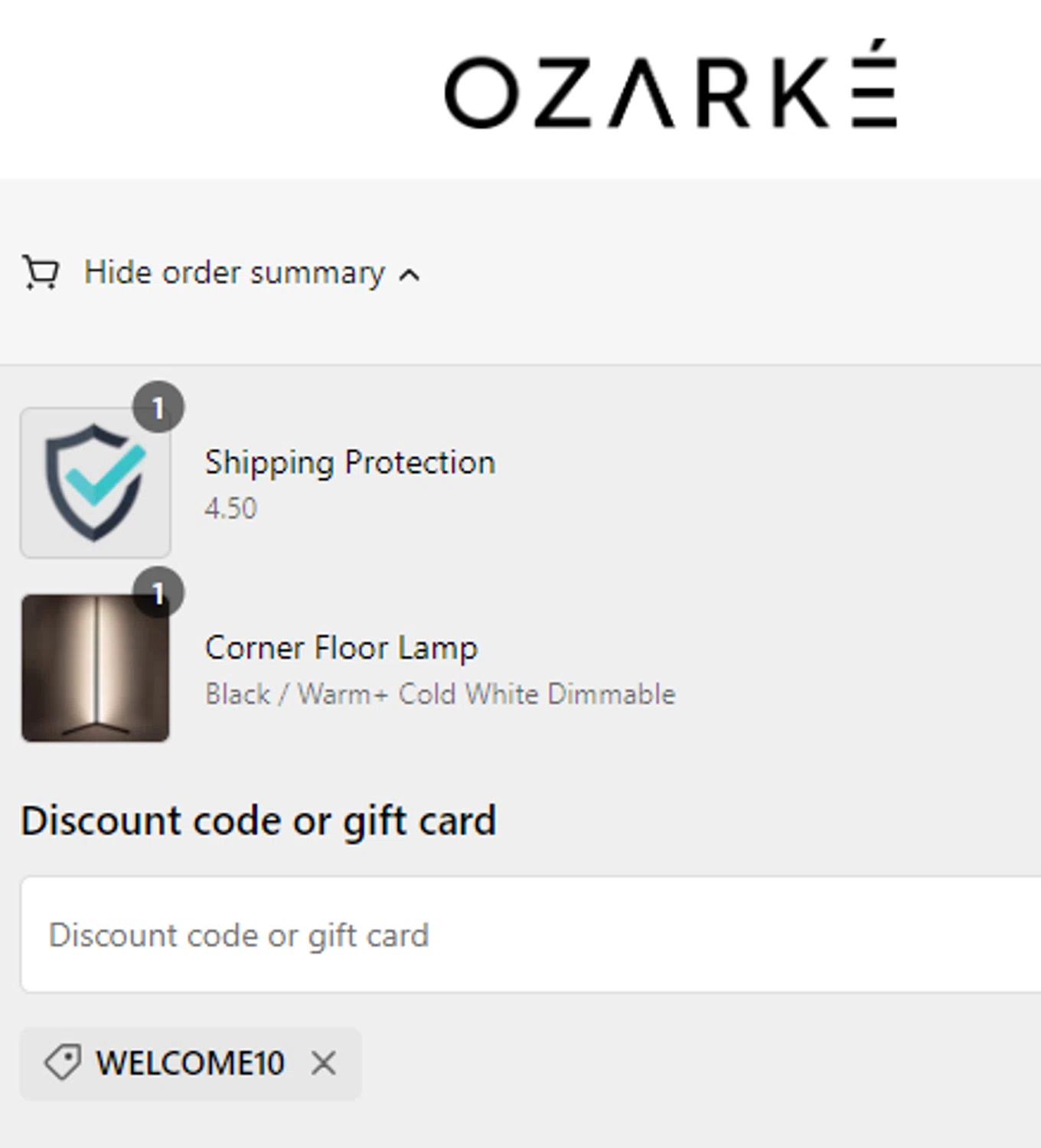 Ozarke checkout page showing Ozarke discount code box | Screenshot taken by SimplyCodes community member on Oct 30, 2023