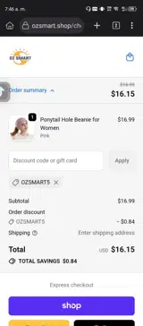 OZSMART5 coupon verification screenshot