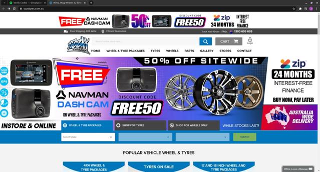 Ozzy Tyres checkout page showing Ozzy Tyres discount code box | Screenshot taken by SimplyCodes community member on Oct 27, 2020