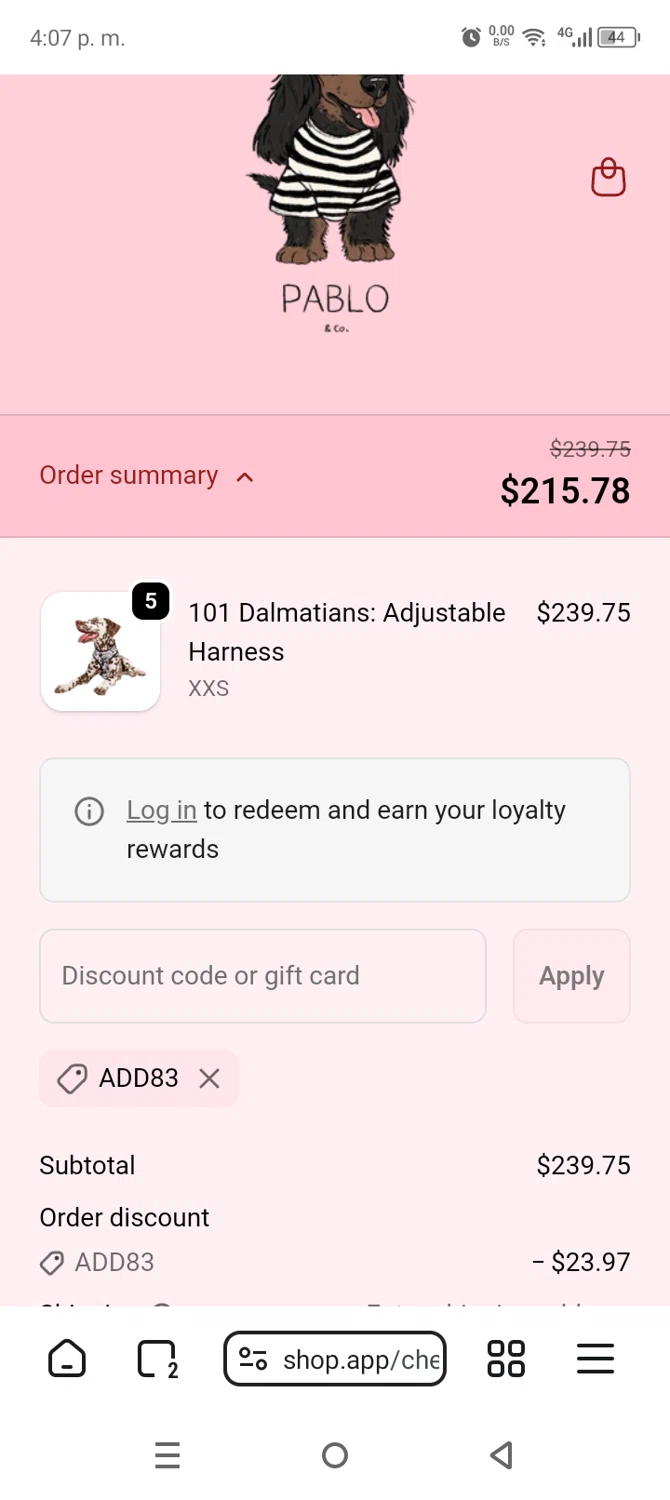 Pablo & Co. discount code screenshot showing code ADD83 applied at Pablo & Co. checkout page. Uploaded by SimplyCodes community member AnthonyGuapeton94 on Feb 12, 2026
