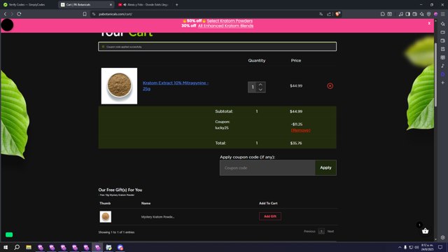 PA Botanicals checkout page showing PA Botanicals coupon code box | Screenshot taken by SimplyCodes community member on Aug 24, 2025
