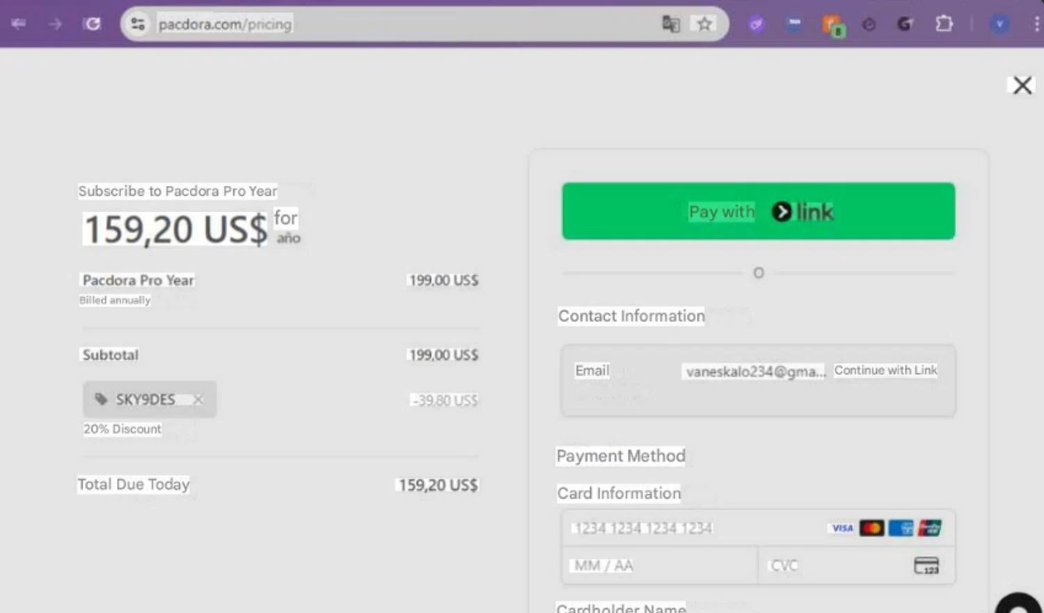 Pacdora promo code screenshot showing code SKY9DES applied at Pacdora checkout page. Uploaded by SimplyCodes community member beatrizcastillo on Feb 2, 2026