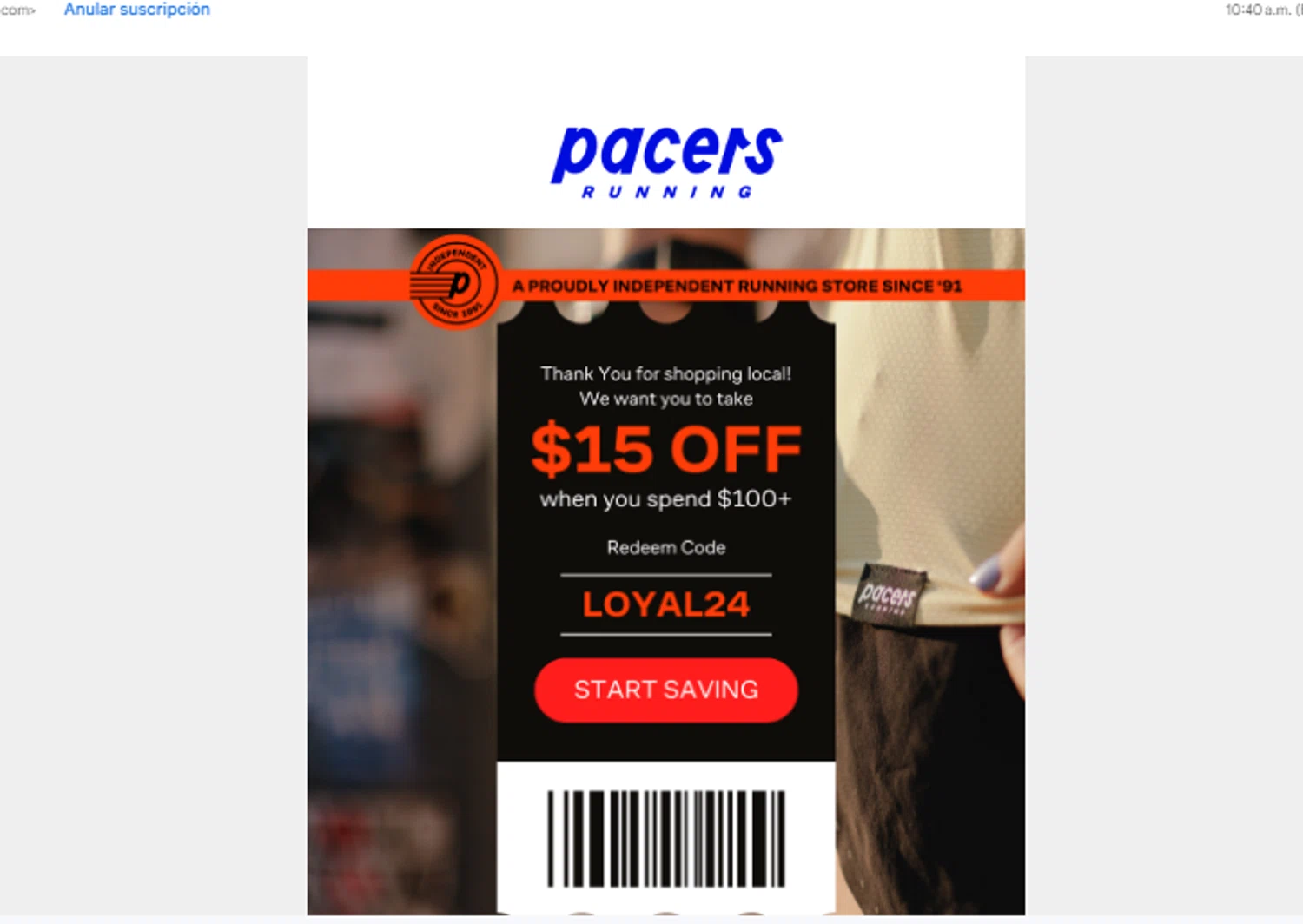 Pacers Running discount code screenshot showing code LOYAL24 applied at Pacers Running checkout page. Uploaded by SimplyCodes community member Jhonny on Dec 10, 2024
