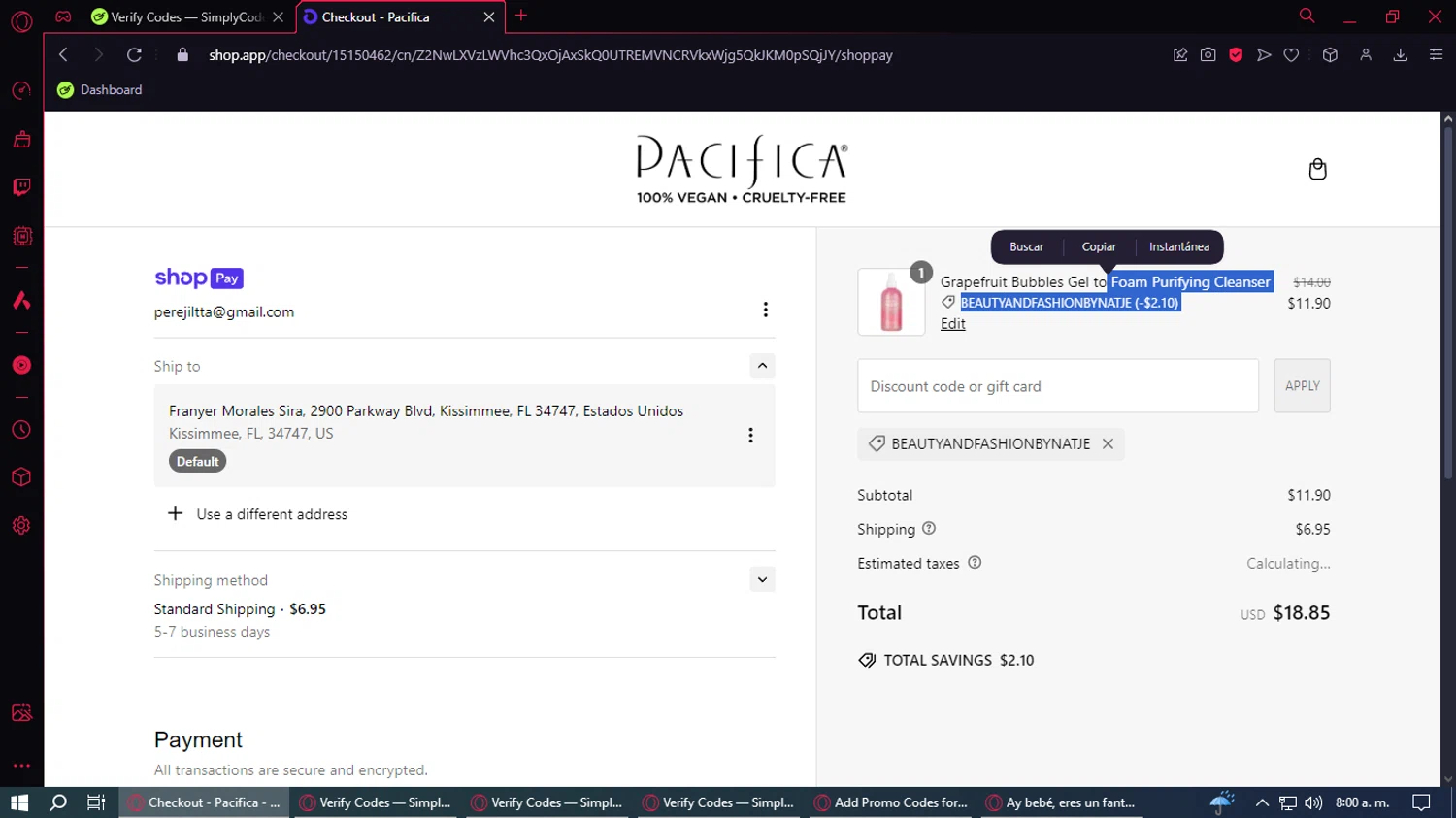 where to use Pacifica promo code box