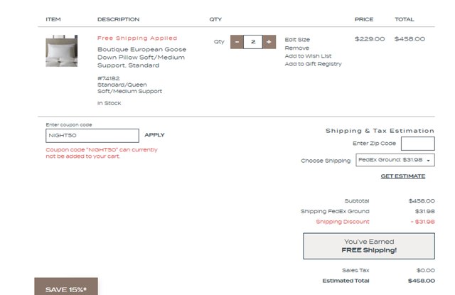 Pacific Coast Bedding checkout page showing Pacific Coast Bedding coupon code box | Screenshot taken by SimplyCodes community member on Jun 5, 2025