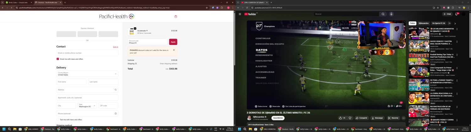 Pacifichealthlabs promo code screenshot showing code PHsave10 applied at Pacifichealthlabs checkout page. Uploaded by SimplyCodes community member TreasureWarden457 on Nov 9, 2025