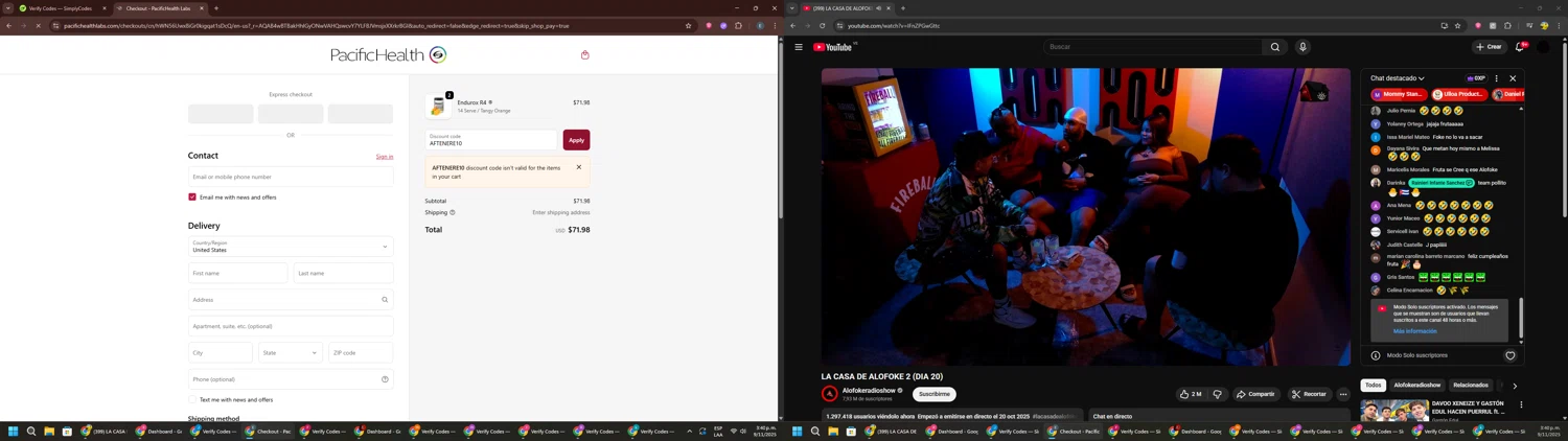 Pacifichealthlabs promo code screenshot showing code AFTENERE10 applied at Pacifichealthlabs checkout page. Uploaded by SimplyCodes community member GloriousPioneer2942 on Nov 9, 2025