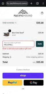 Pacific Hound coupon verification screenshot