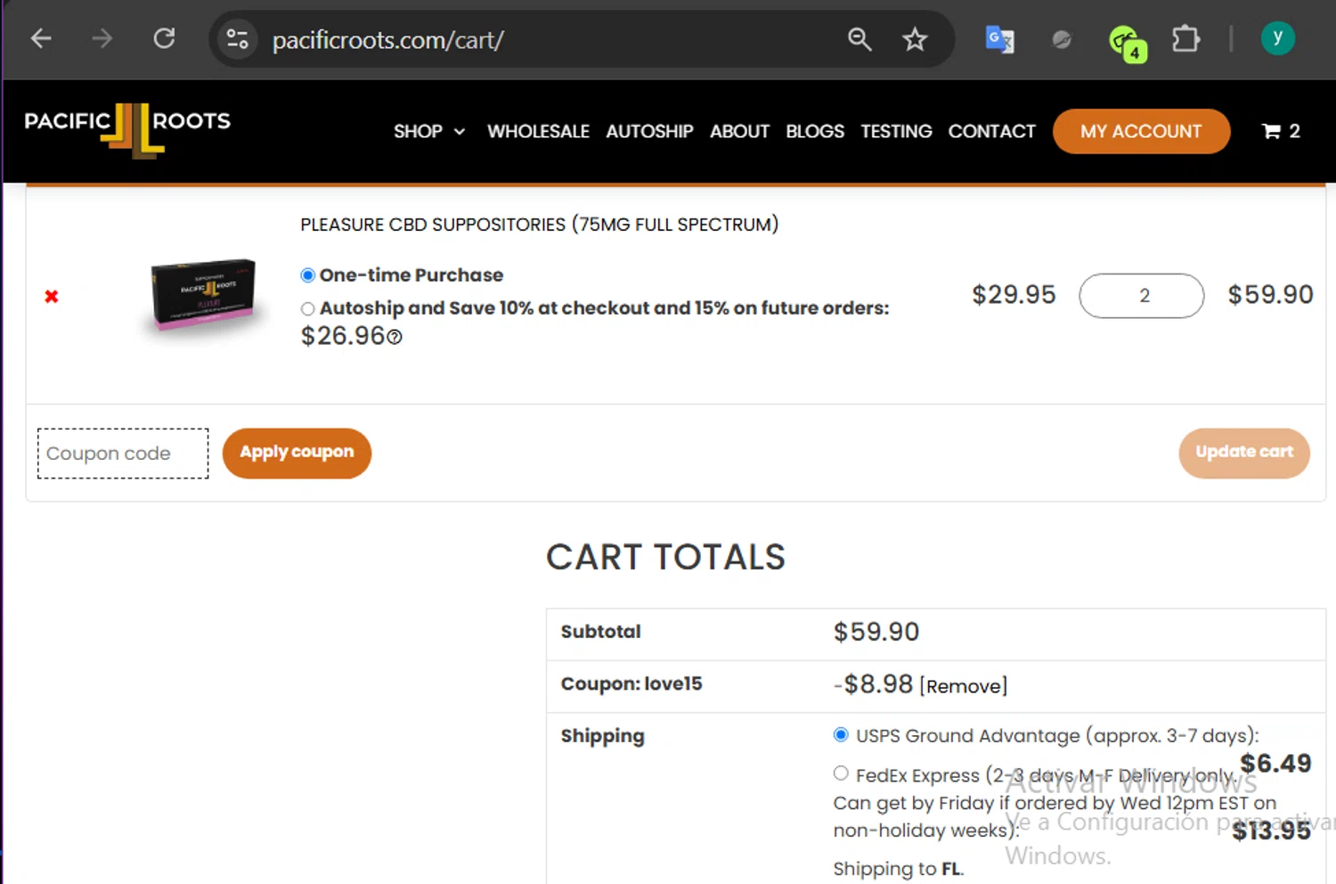 MedRoots promo code screenshot showing code LOVE15 applied at MedRoots checkout page. Uploaded by SimplyCodes community member 502312 on Feb 14, 2025