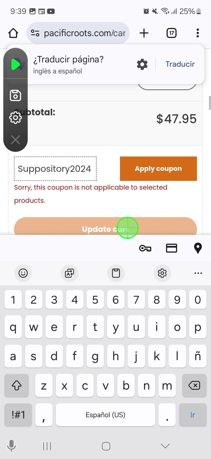 MedRoots promo code screenshot showing code Suppository2024 applied at MedRoots checkout page. Uploaded by SimplyCodes community member admeneses on Mar 19, 2025
