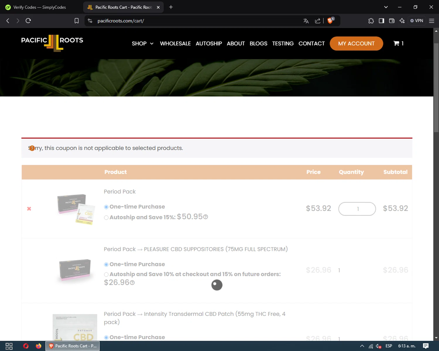 MedRoots promo code screenshot showing code Suppository2024 applied at MedRoots checkout page. Uploaded by SimplyCodes community member joaojesus on Jan 23, 2025