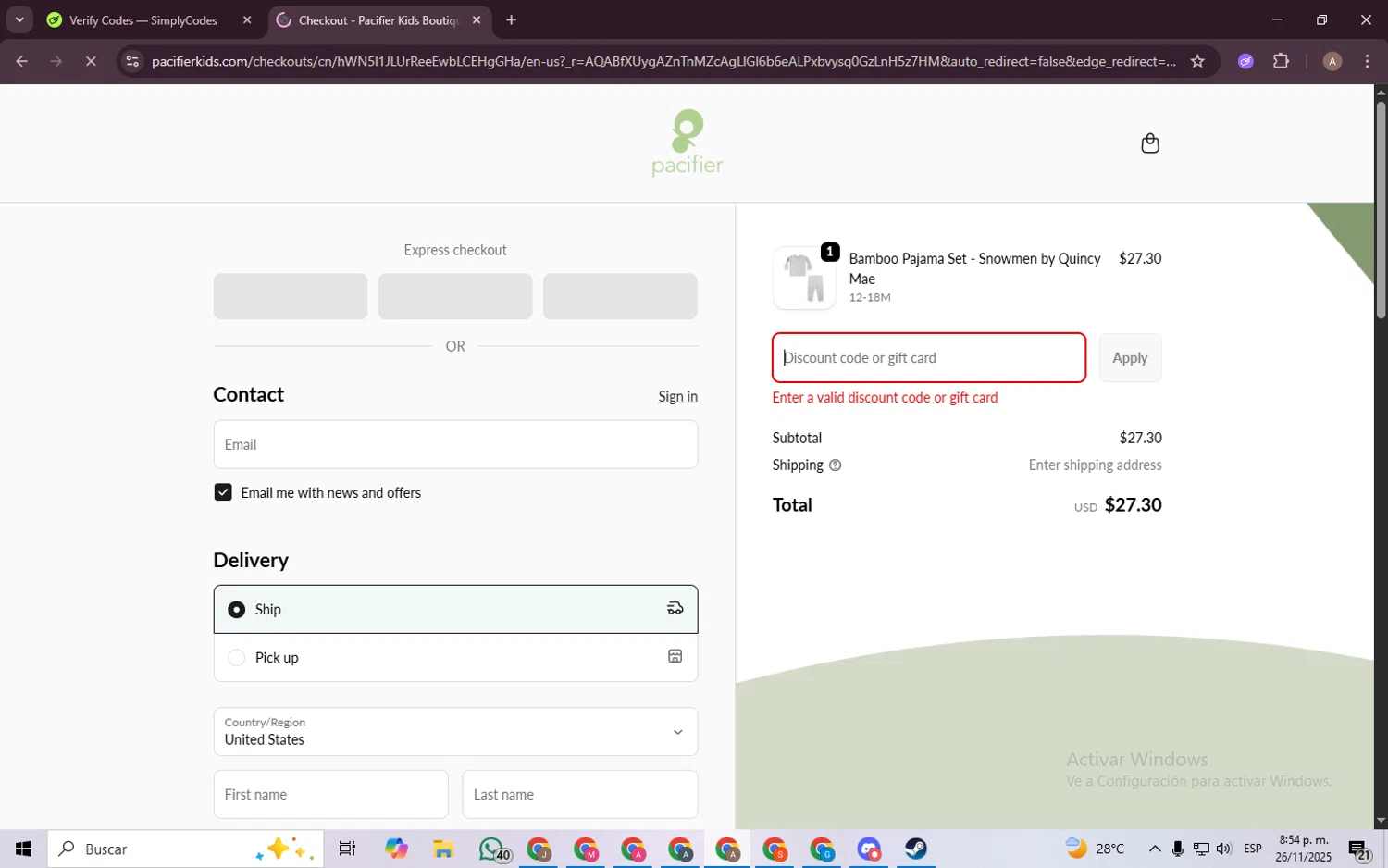 Pacifier coupon code screenshot showing code EARLYBIRD applied at Pacifier checkout page. Uploaded by SimplyCodes community member BargainGenius8397 on Nov 27, 2025