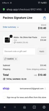 HAIR35 coupon verification screenshot