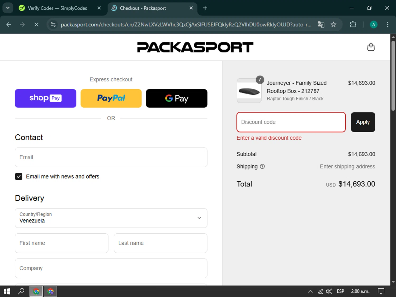 Packasport promo code screenshot showing code Leen5 applied at Packasport checkout page. Uploaded by SimplyCodes community member brianoconner on Apr 2, 2025