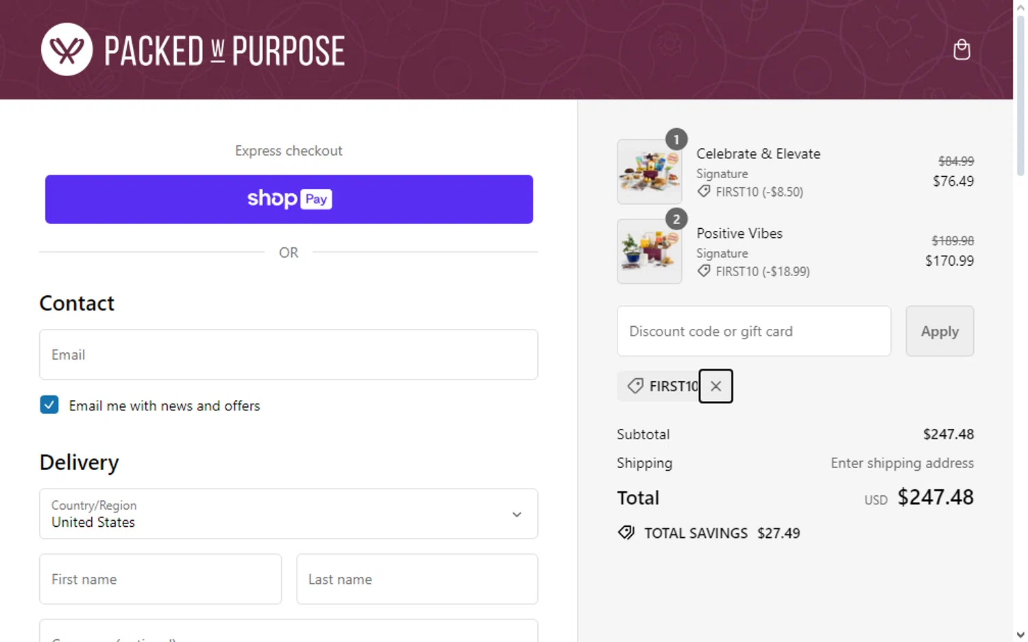 how to use Packed with Purpose coupons