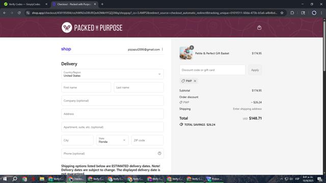 Packed With Purpose checkout page showing Packed With Purpose discount code box | Screenshot taken by SimplyCodes community member on Sep 10, 2025