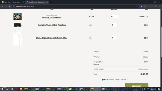 Packit Gourmet checkout page showing Packit Gourmet coupon code box | Screenshot taken by SimplyCodes community member on Jul 24, 2025