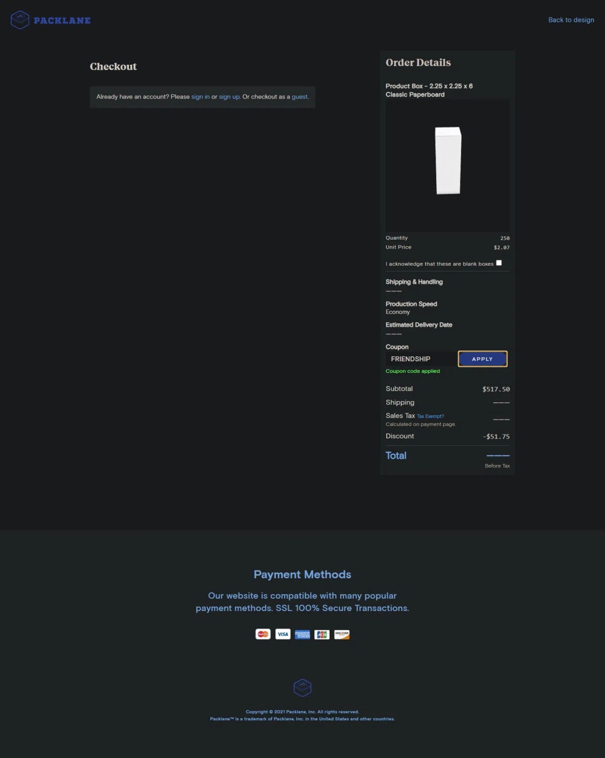 Packlane checkout page showing Packlane coupon code box | Screenshot taken by SimplyCodes community member on May 10, 2021